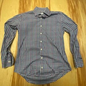 Peter Millar Mens Dress Shirt Long‎ Sleeve Plaid Blue Pink Size S/M